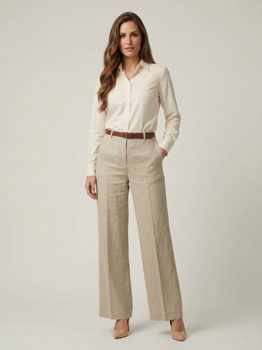 Grinetta High Waisted Wide Leg 100% Linen Beige Dress Pants by Theory (Size 4)